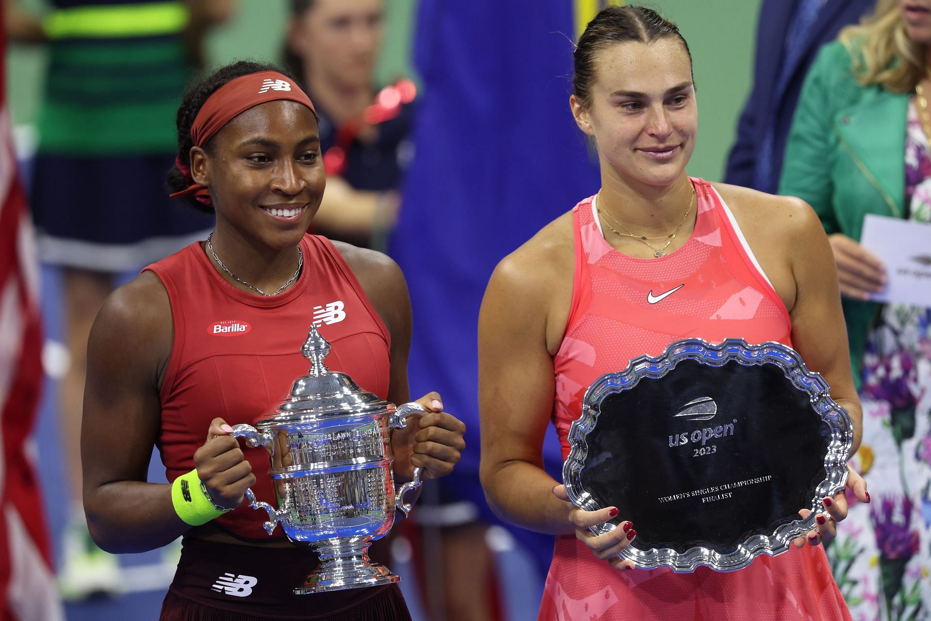 Coco Gauff and Aryna Sabalenka pictured at the 2023 US Open