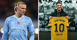 Manchester City star Erling Haaland reacts as Jadon Sancho rejoins Dortmund on loan from Manchester United