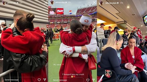 Olivia Culpo shared photos of Christian McCaffrey and the San Francisco 49ers' big win over the Packers.