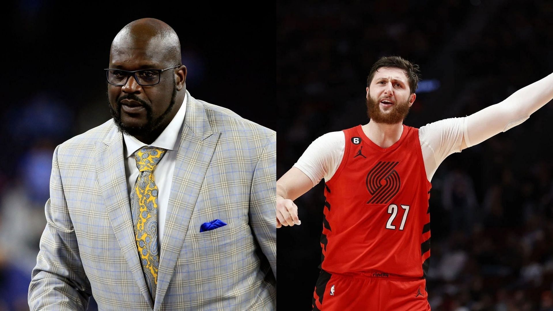 Jusuf Nurkic reacts to Shaquille O