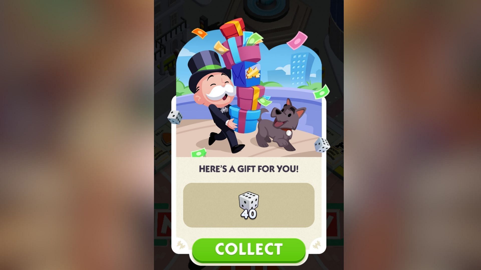 Tap the green Collect button to claim free dice. (Image via Scopely)