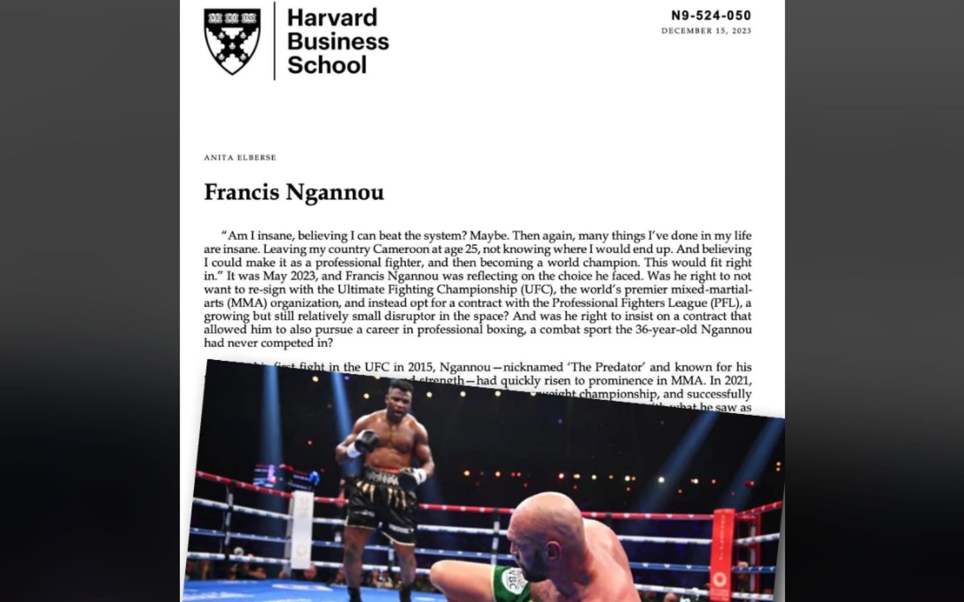 Harvard University case study emerges on Francis Ngannou