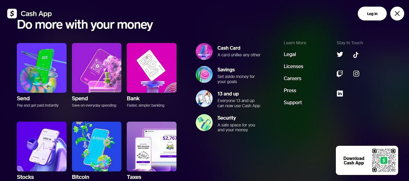 Cash App website interface (Image via Cash App)