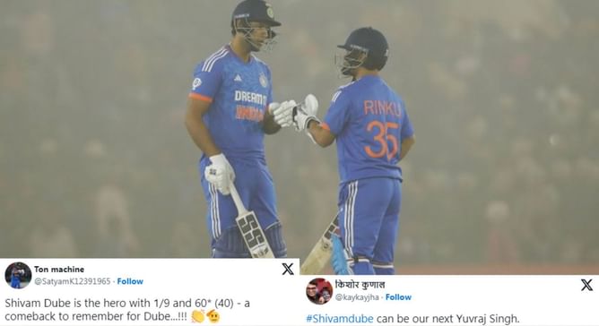 “A comeback to remember” – Fans react to Shivam Dube’s 60* off 40 balls in IND vs AFG 1st T20I
