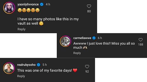 Screenshots of reactions to Natalya's Instagram post.