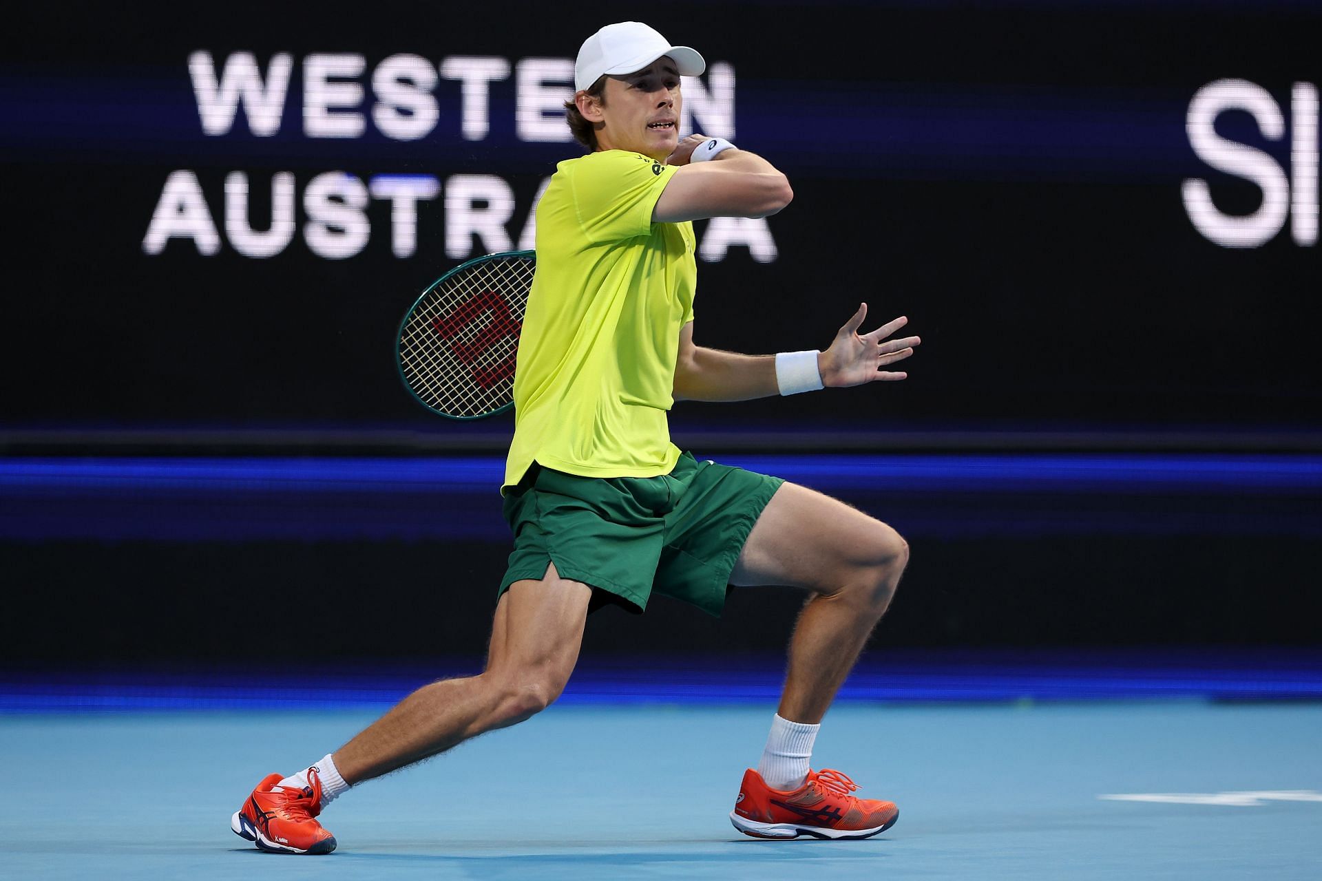 De Minaur in action against Novak Djokovic at the 2024 United Cup.