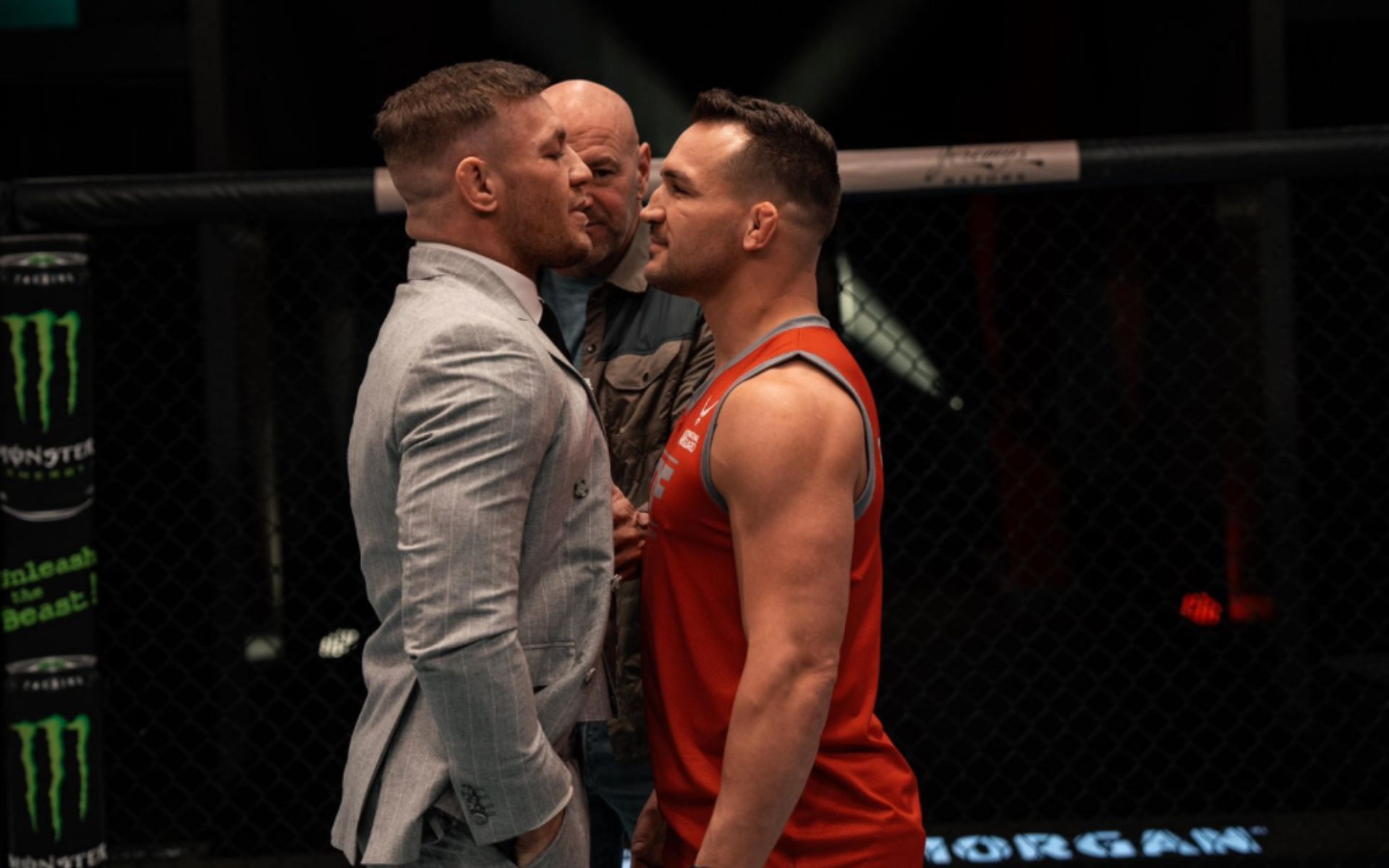 Conor McGregor (left) and Michael Chandler (right) facing off at The Ultimate FIghter season 31 [Photo Courtesy @thenotoriousmma on X]