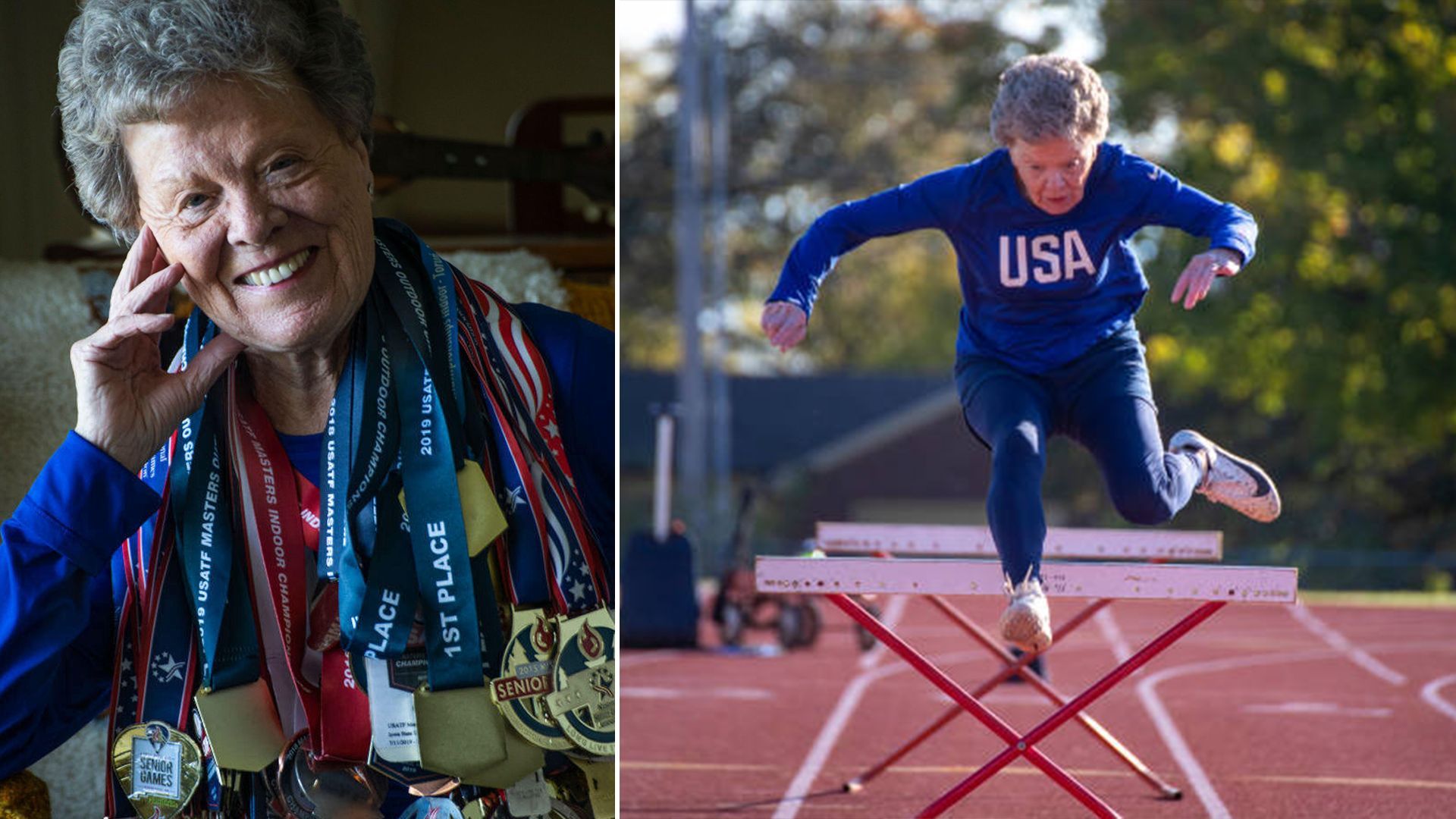 Flo Meiler became the oldest track athlete to compete at the USATF New England and East Region Masters Indoor Championship 2024 at the age of 89. (Images via Getty) 