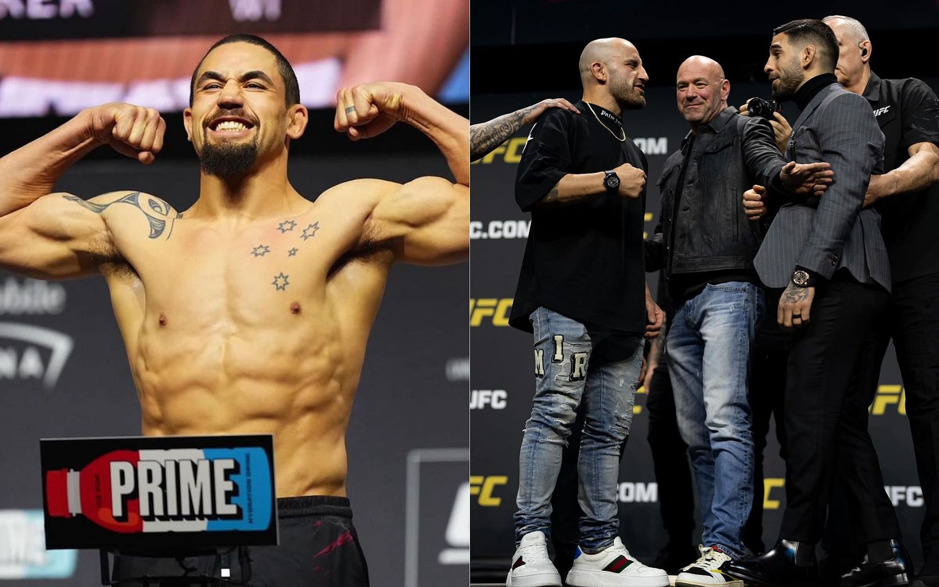 Robert Whittaker (left) shares his thoughts on Alexander Volkanovski vs. Ilia Topuria