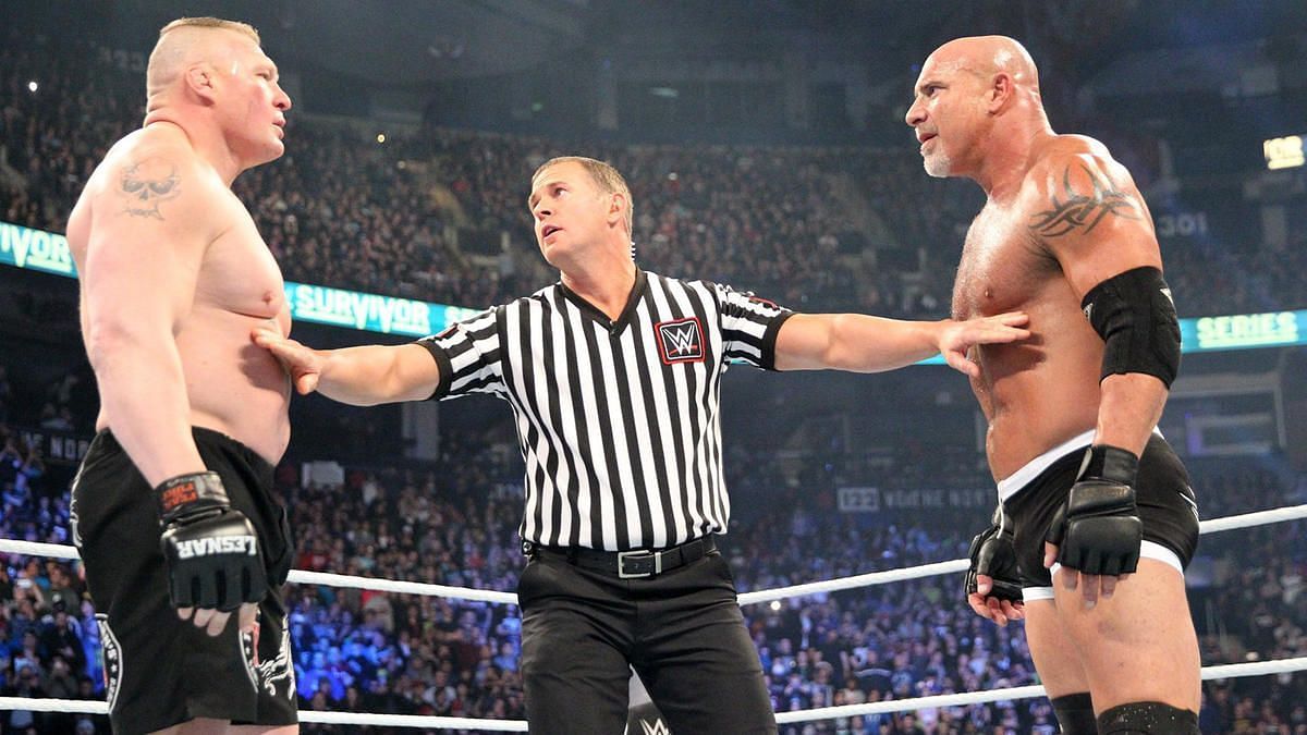 Brock Lesnar (left) and Goldberg (right)