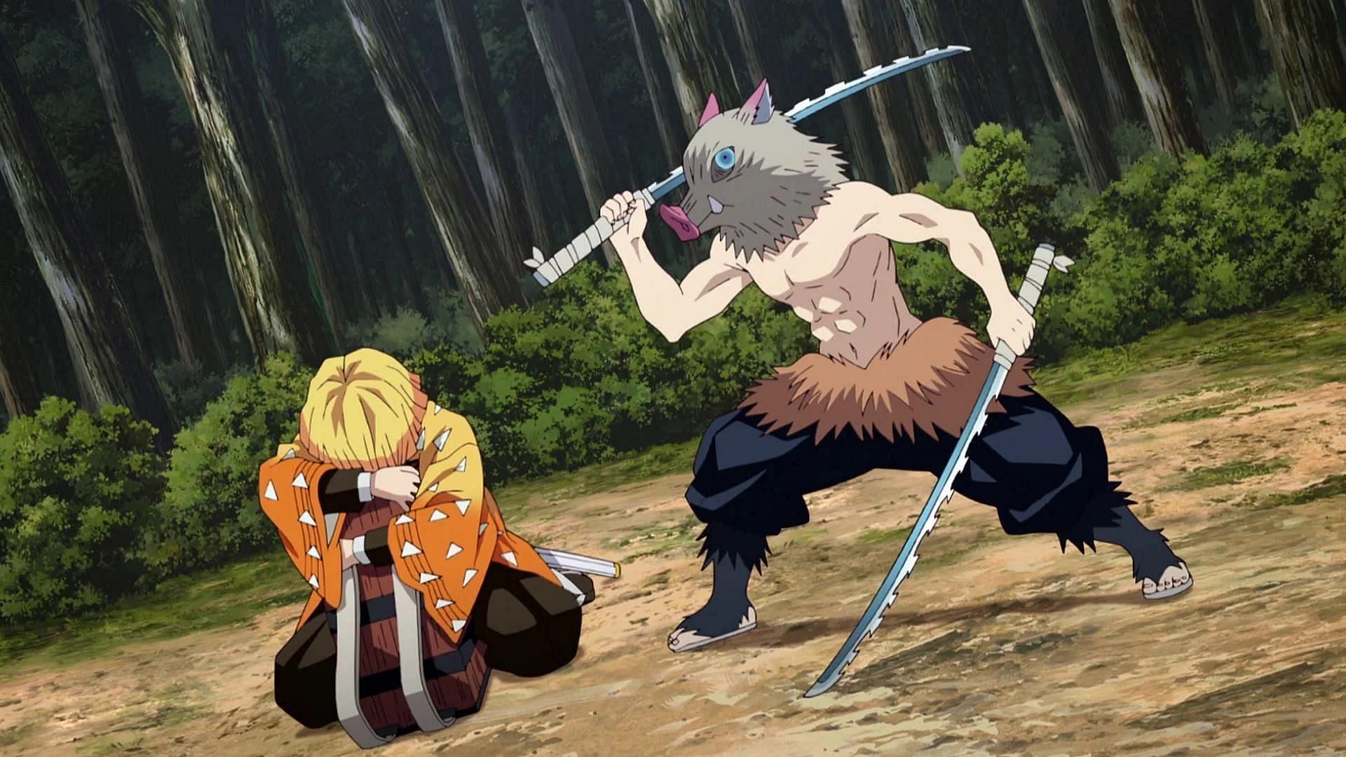 Inosuke and Zenitsu as shown in the anime (Image via Ufotable)