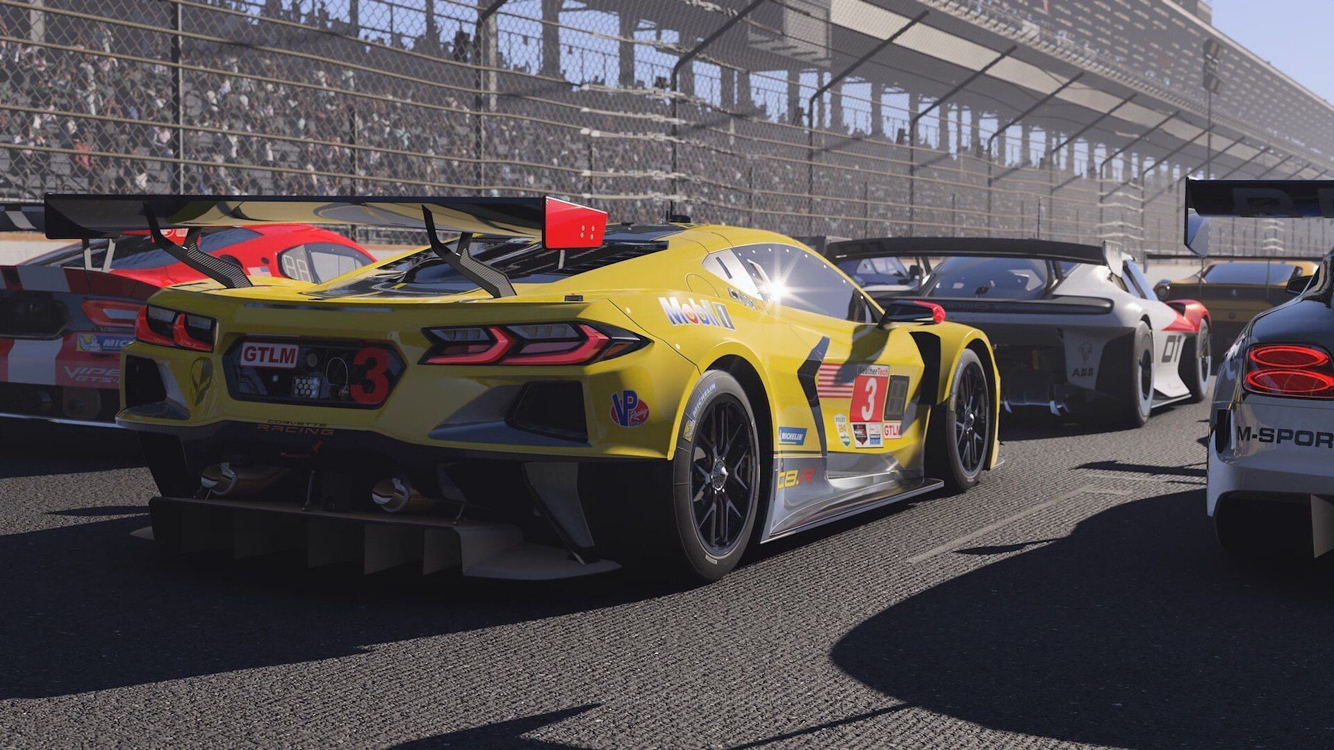 Starting a race in a Corvette, in the game Forza Motorsport.
