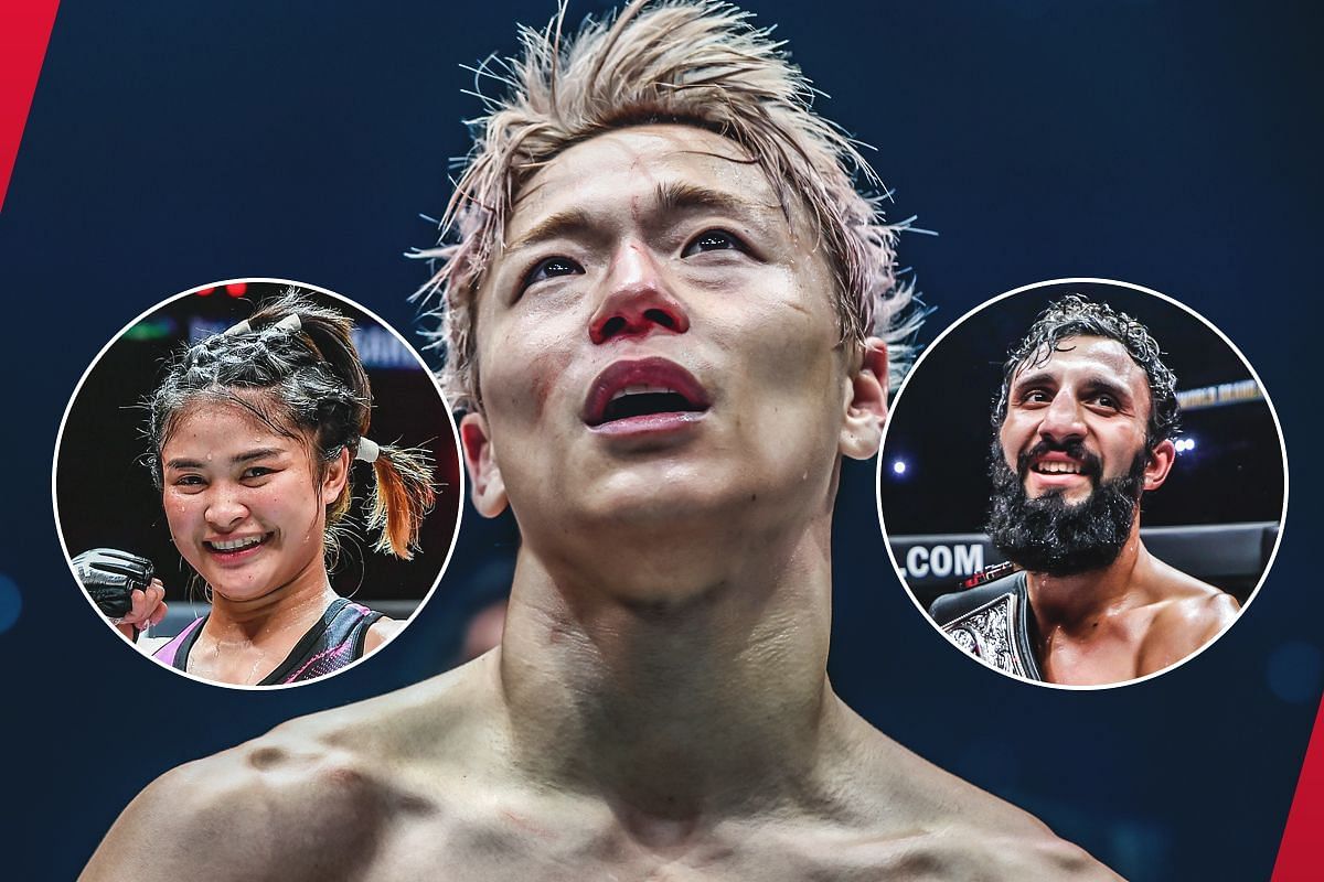 Takeru Segawa (inset from L-R: Stamp Fairtex, Chingiz Allazov) [Photos via: ONE Championship]