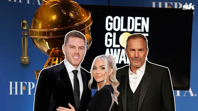 Freddie Freeman and wife Chelsea make a memorable frame with actor and singer Kevin Costner at Golden Globes 2024