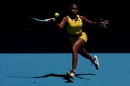 Coco Gauff strikes the ball at the 2024 Australian Open.