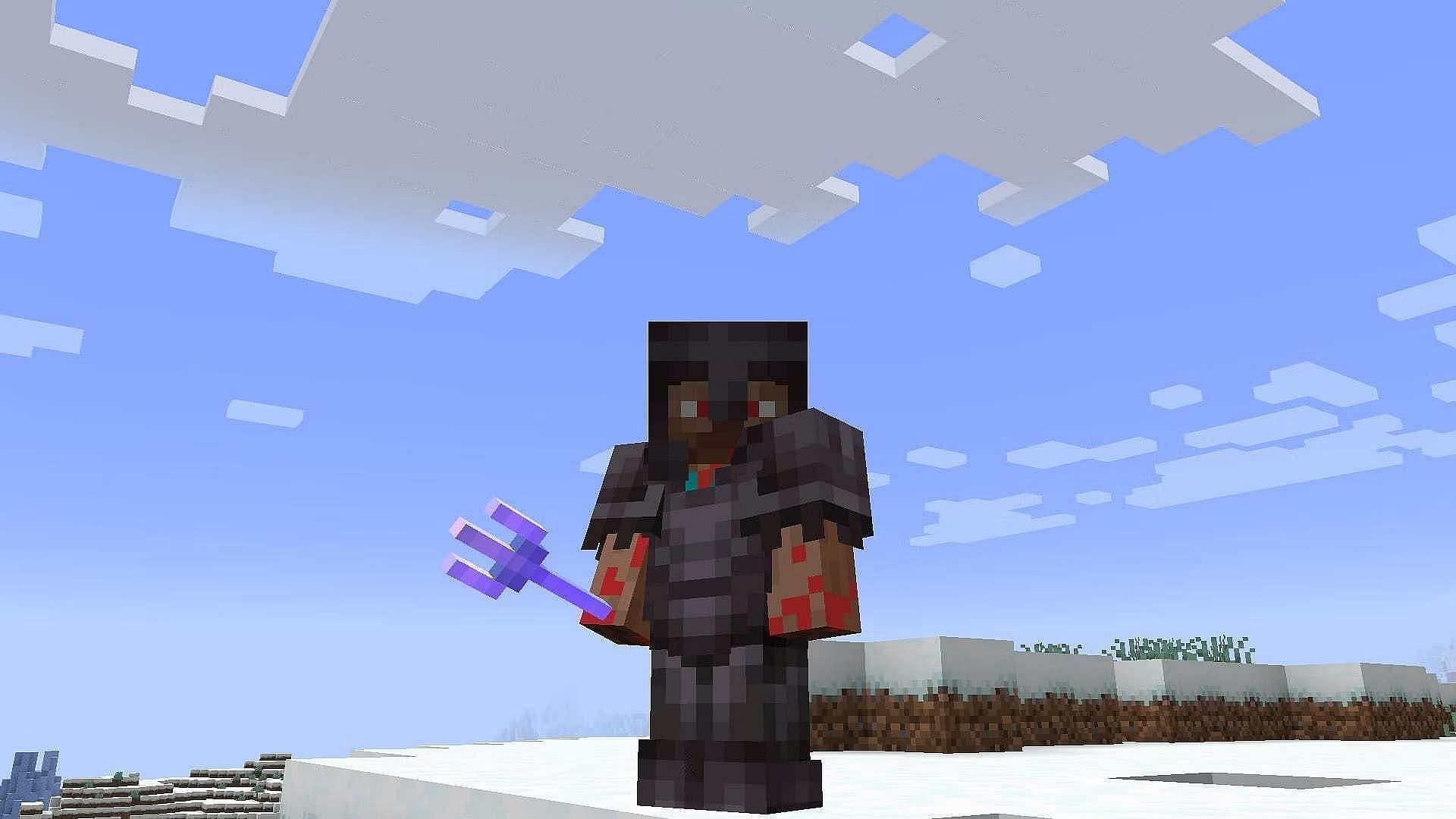 Best Minecraft armor enchantment guides - Thumbnail showing a character wearing netherite armor and holding a trident
