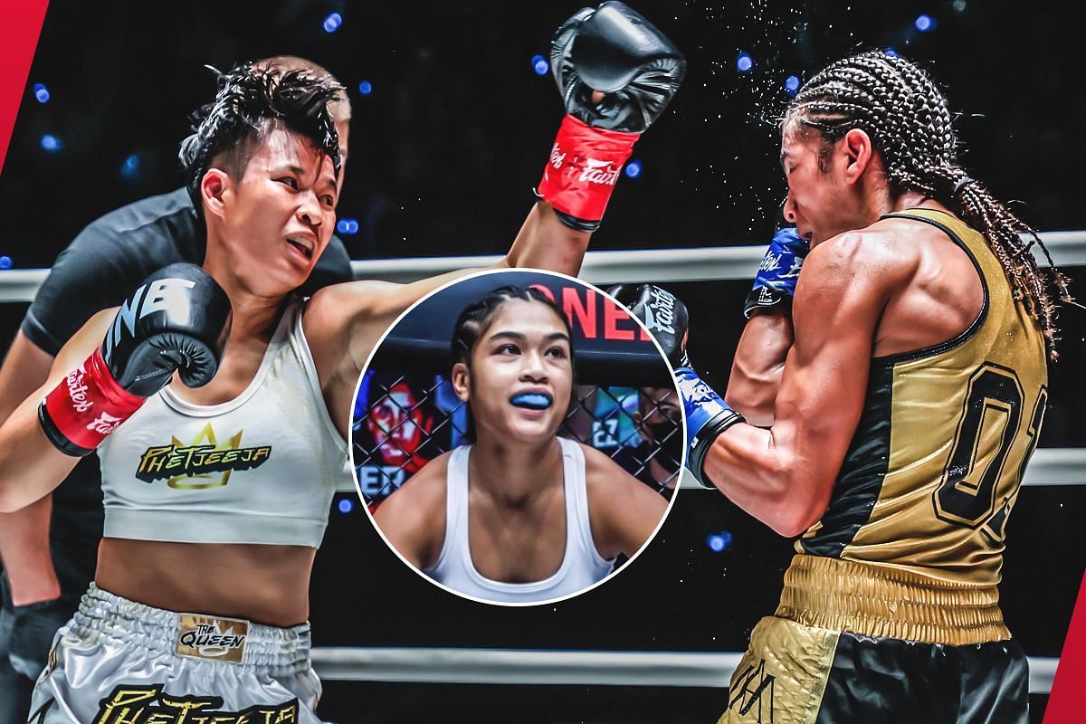 Jackie Buntan (inset) has grown impressed with Phetjeeja (L) after her recent victory over Anissa Meksen (R). -- Photo by ONE Championship