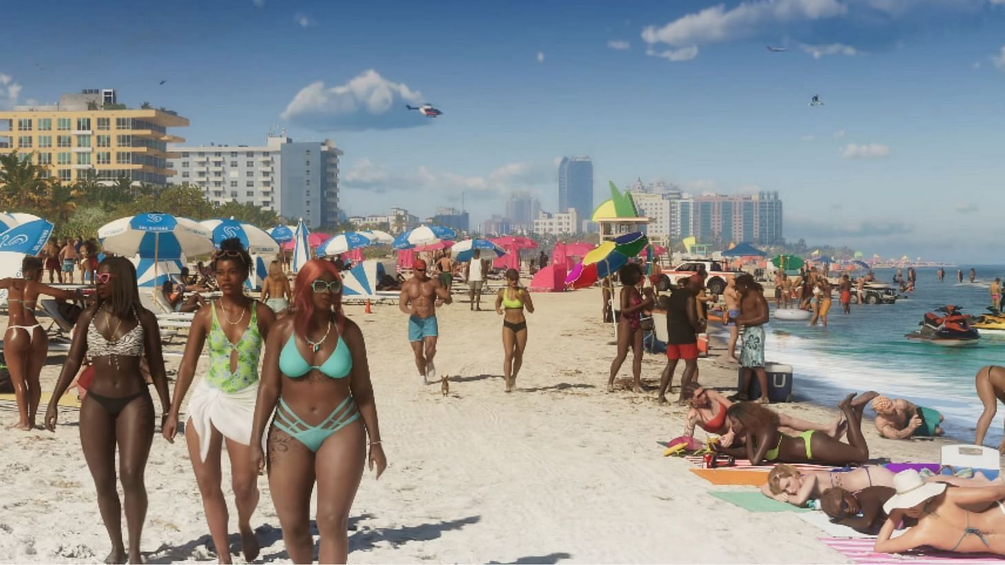 NPCs walking in groups at the beach (Image via Rockstar Games)