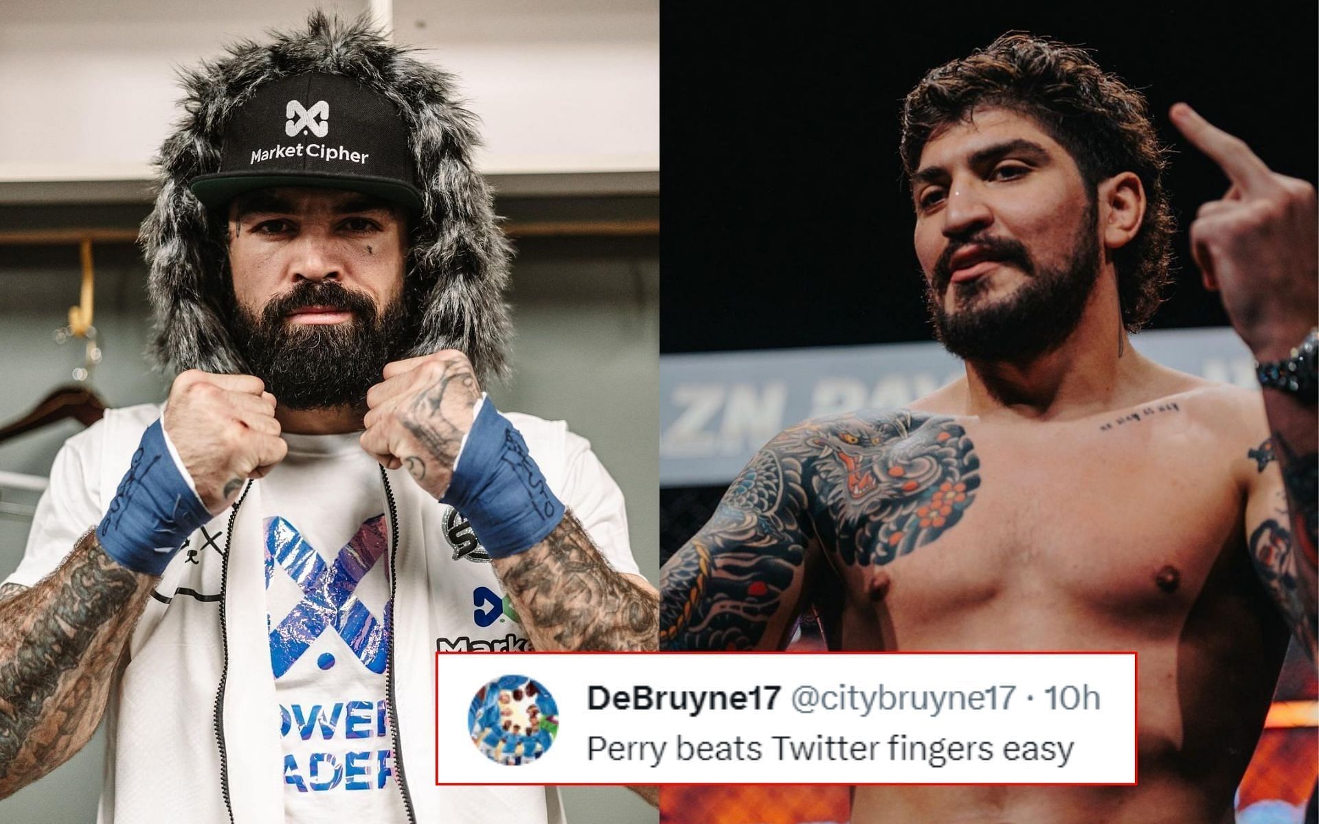 Mike Perry (left) accepts Dillon Danis