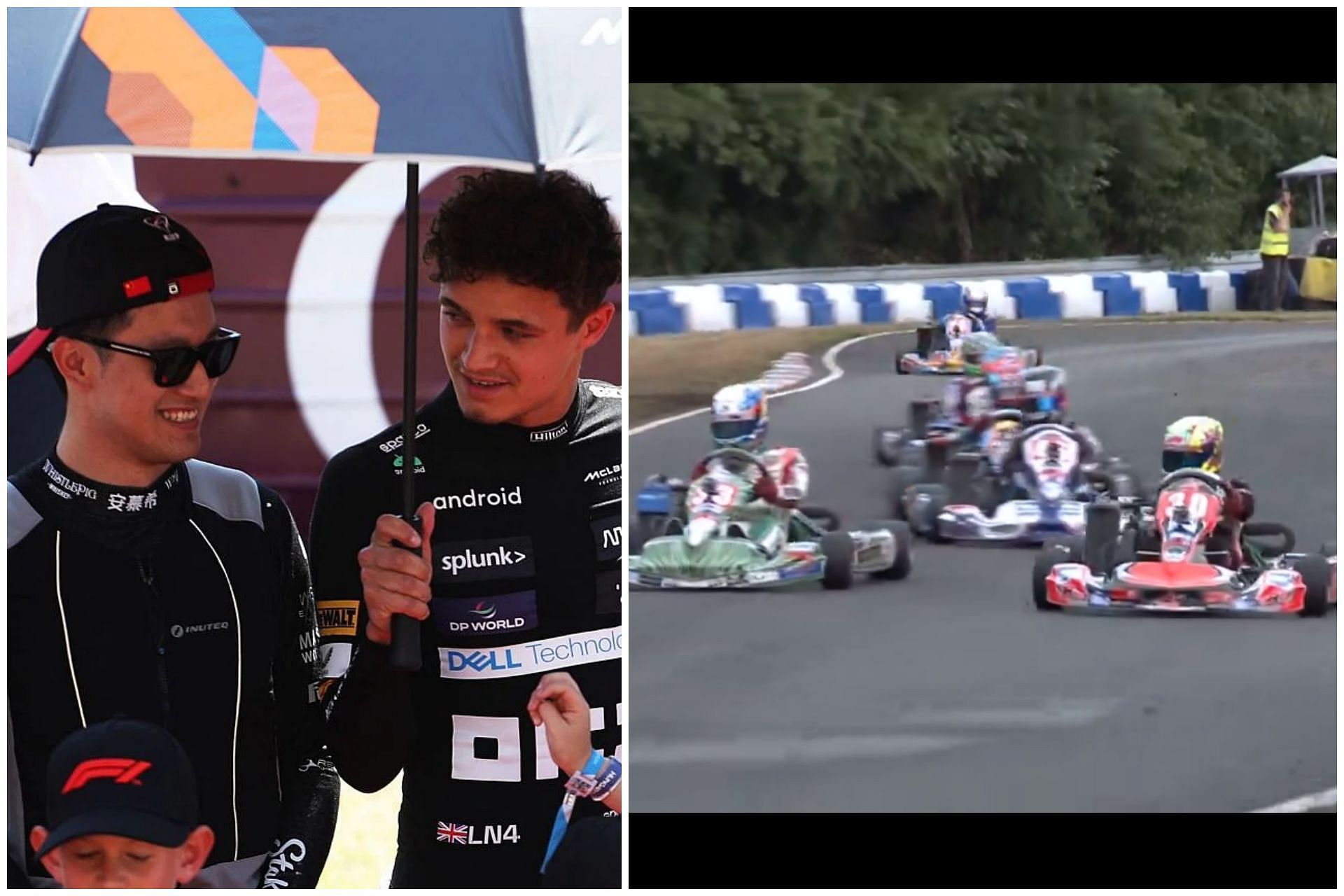 Video of Zhou Guanyu and Lando Norris battling with each other during their karting days in 2013 (Collage via Sportskeeda)