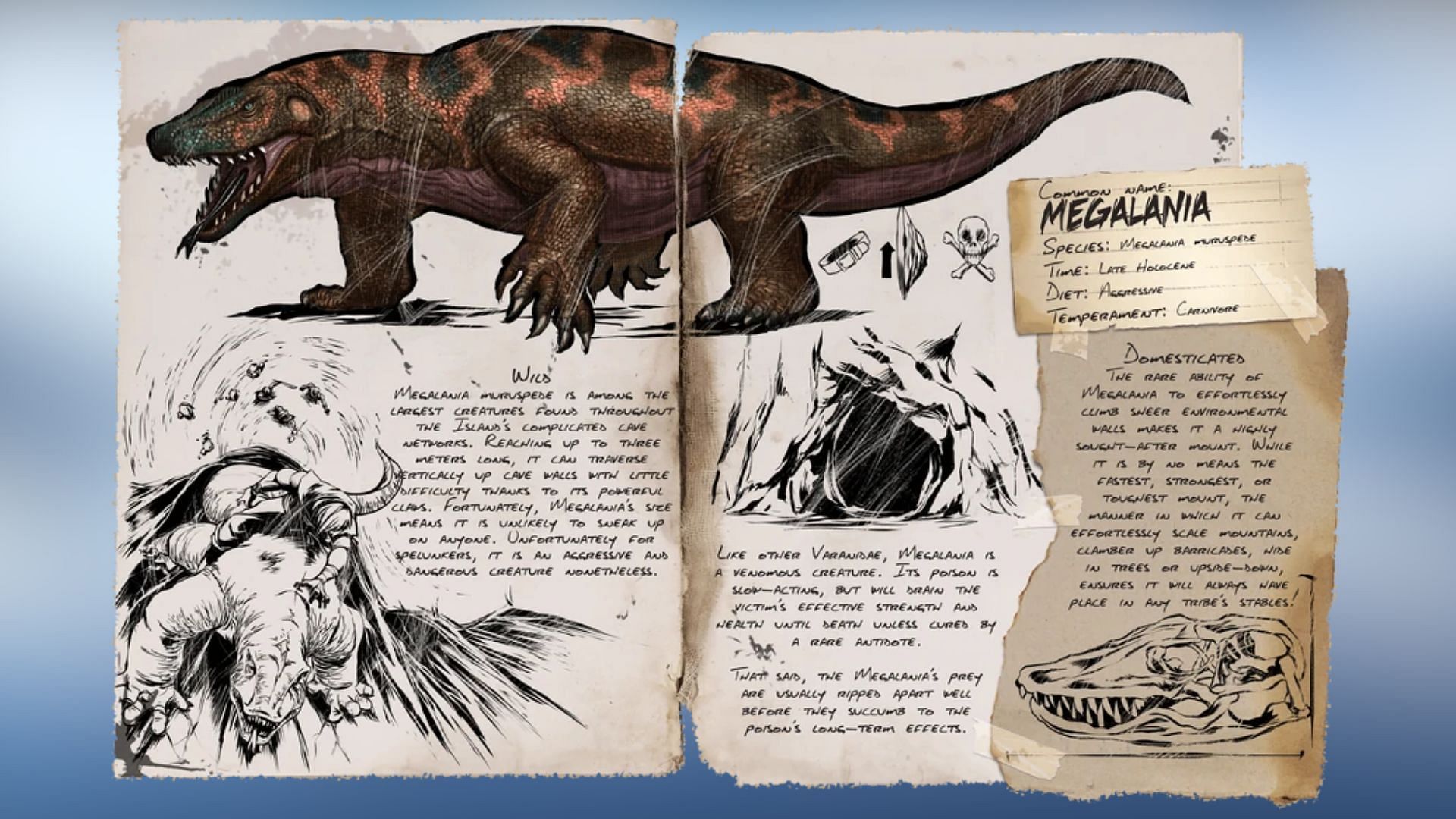 Megalania are excellent wall climbers and can help travel through the island (Image via Wildcard Studios)