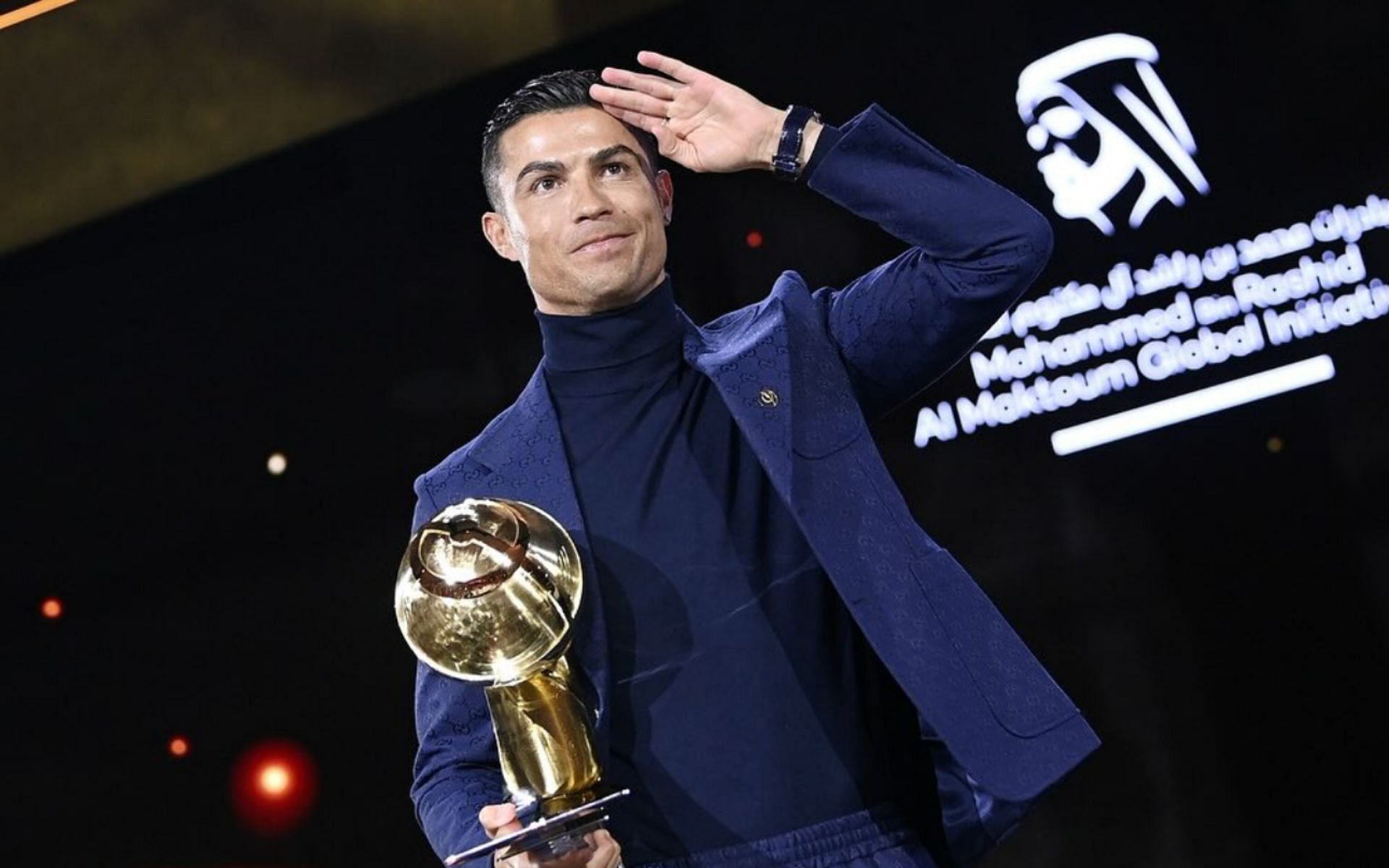 Cristiano Ronaldo accepting his award at the Globe Soccer Awards [Photo Courtesy @cristiano on Instagram]