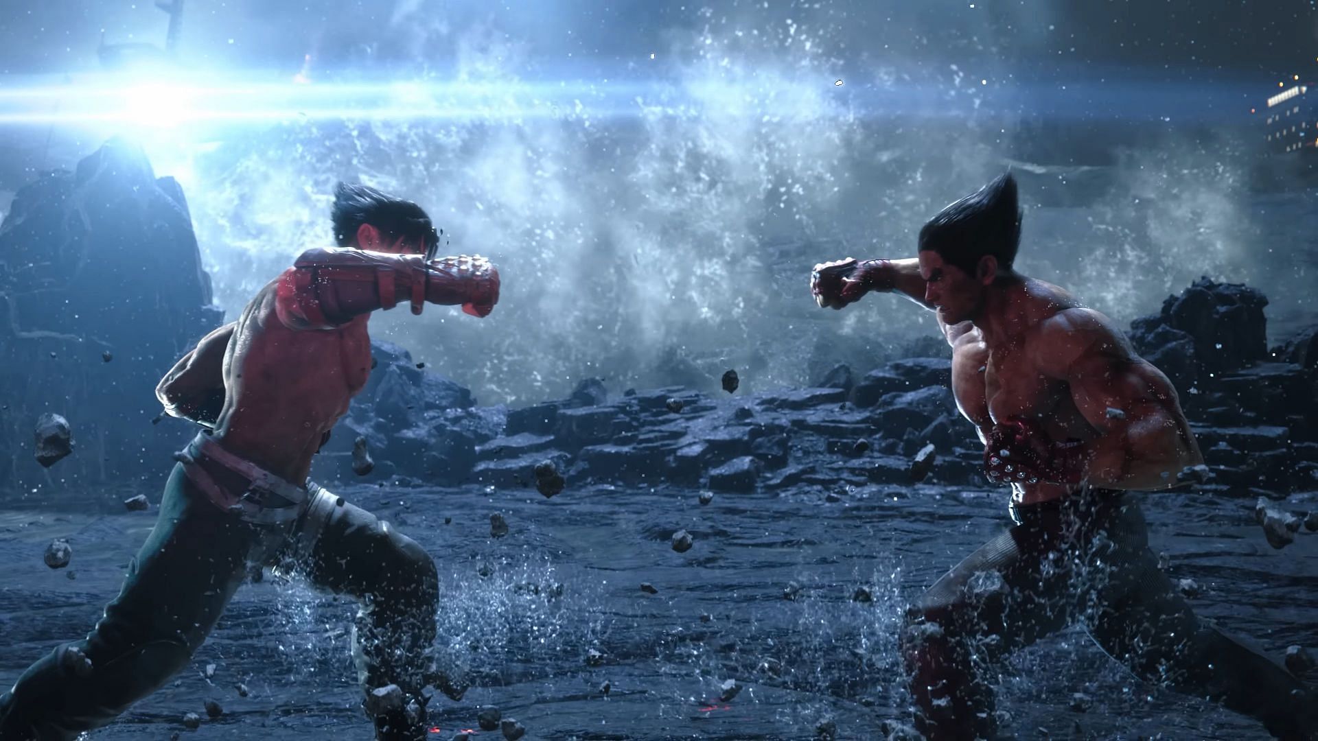Screengrab of Jin fighting Kazuya from opening cinematics
