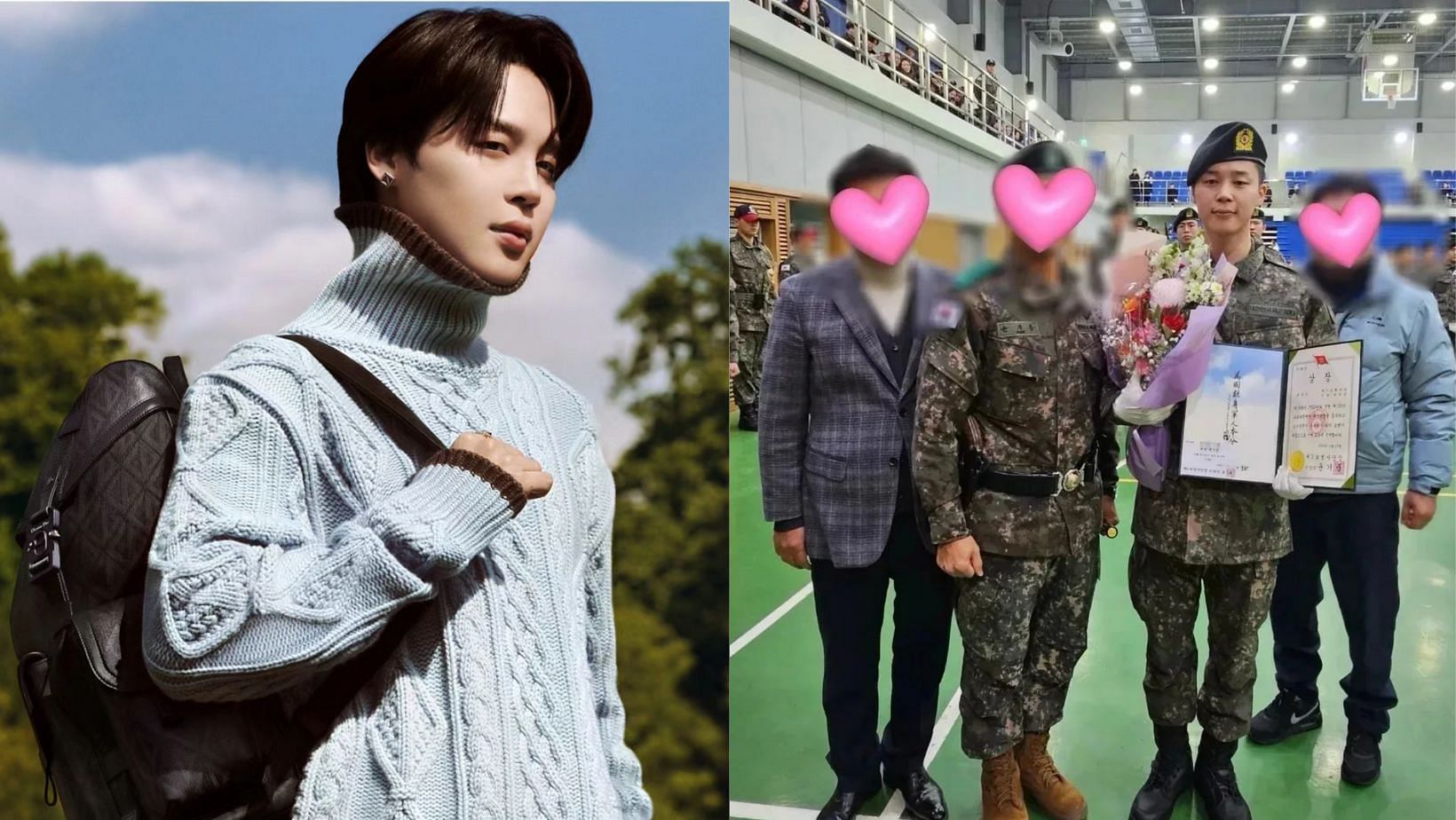 Fellow recruit reveals BTS Jimin giving up his cell phone time to help other soldiers. (Images via Instagram/@magnate_official_, @j.m)
