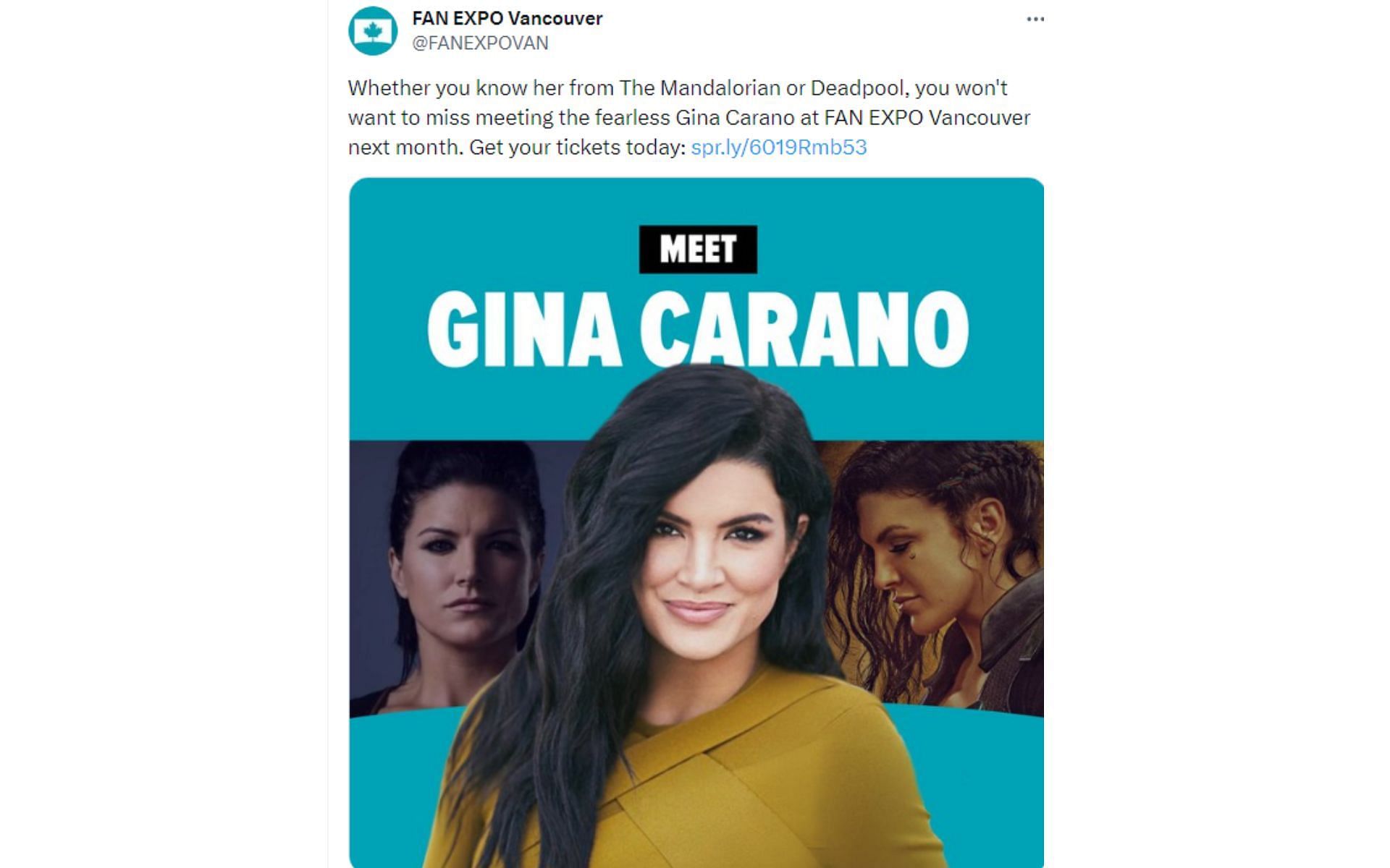 Tweet announcing Carano&#039;s meet and greet [Image courtesy: @FANEXPOVAN - X]