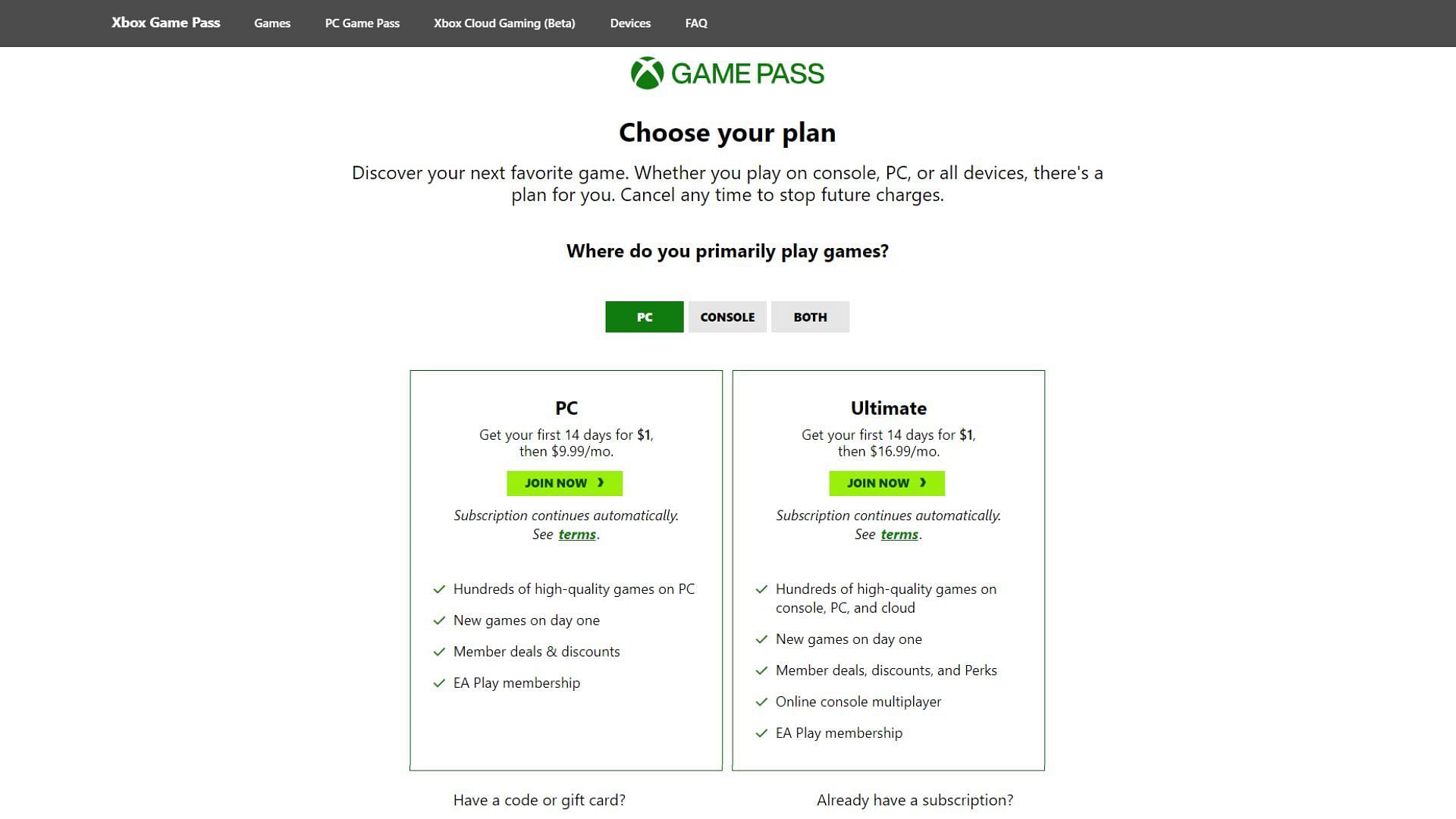Xbox Game Pass plans (Image via Xbox)