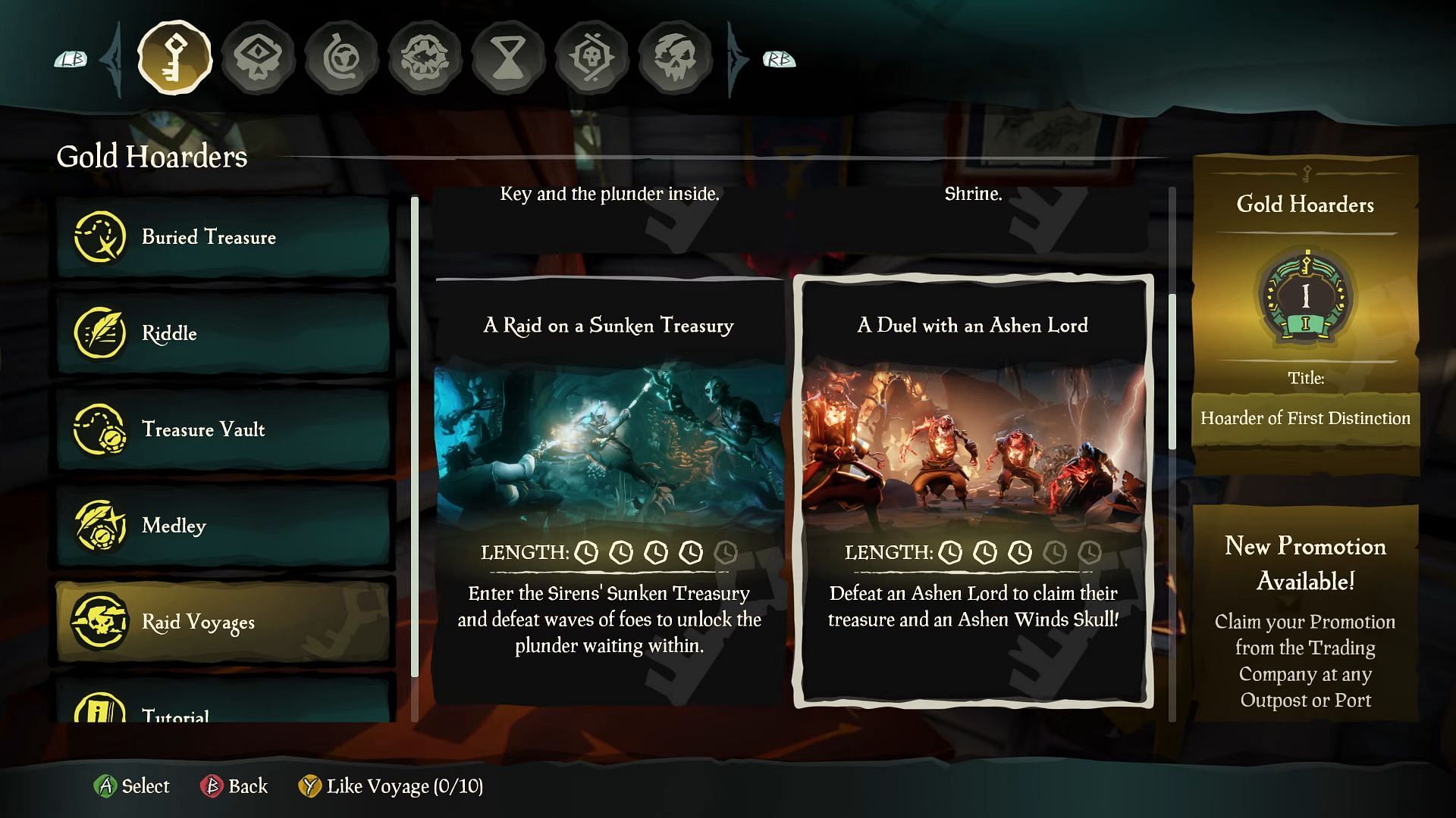 Raid menu, as seen in the game. (Image via Rare)