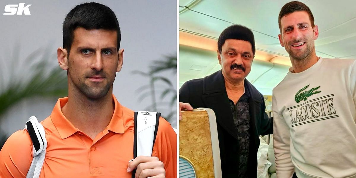 Novak Djokovic with MK Stalin (R)