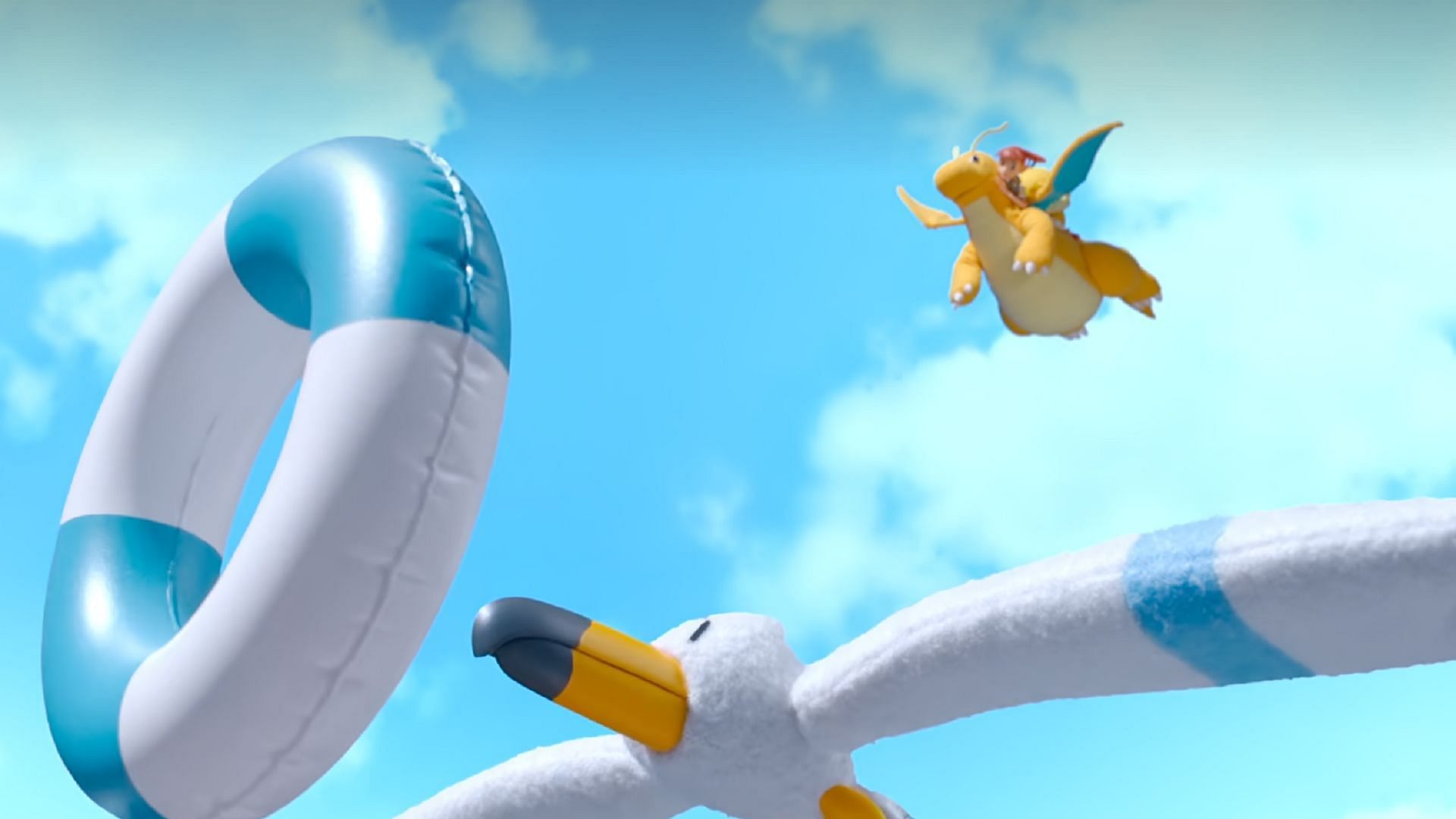 Haru, Psyduck, and Dragonite attempt to retrieve the float from Wingull (Image via The Pokemon Company/Netflix)