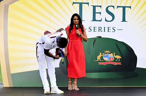 Shamar Joseph takes a bow after winning the Man of the Match and Man of the Series against Australia. (Pic: Getty Images)