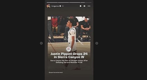 LeBron James' story lauding Justin Pippen