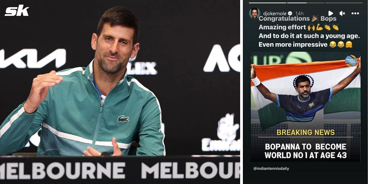 Novak Djokovic congratulates Rohan Bopanna.