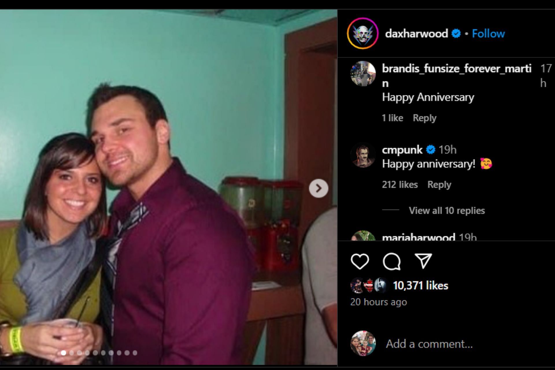 CM Punk commented on Dax Harwood&#039;s wedding post [Image Credit: Dax&#039;s Instagram account]