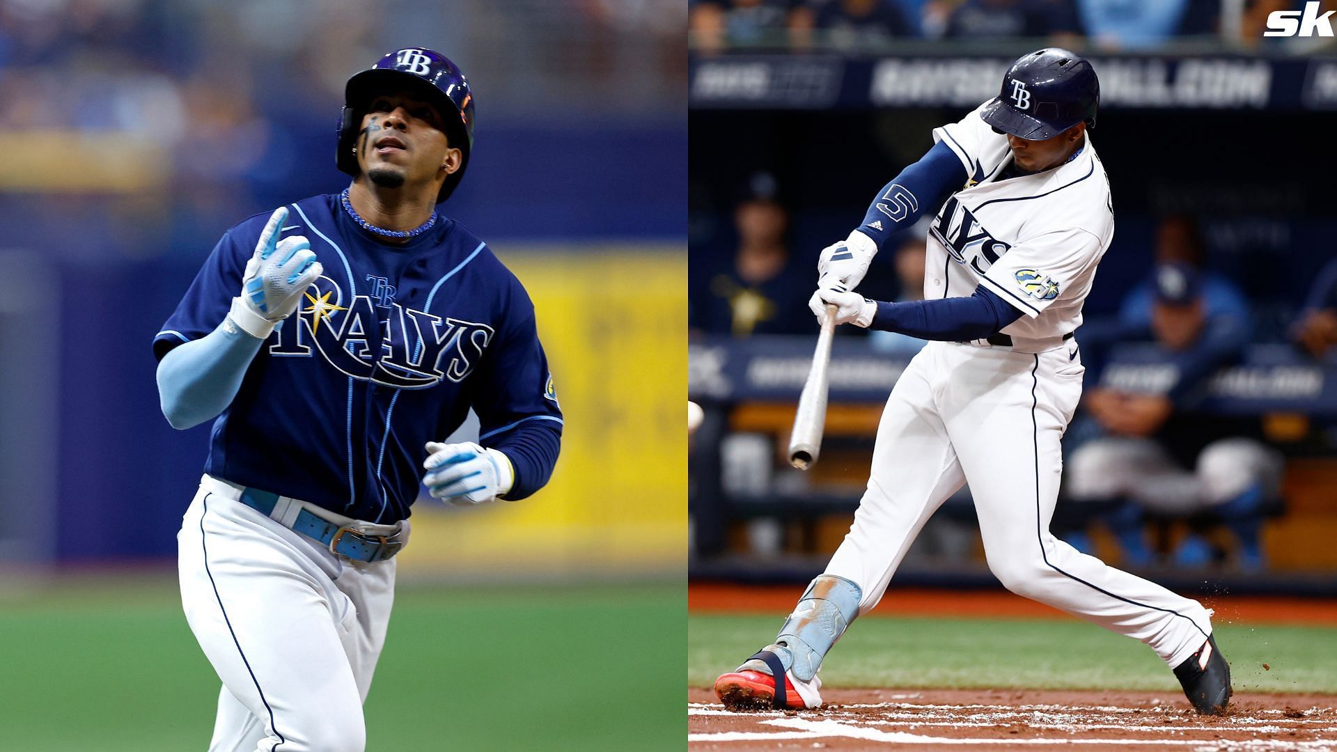 Wander Franco of the Tampa Bay Rays hits a single against the Cleveland Guardians at Tropicana Field