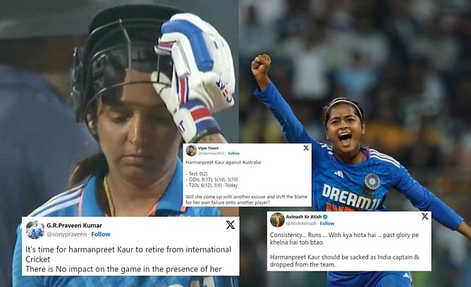 "Aggression is like Virat Kohli, Batting is like Babar Azam "- Fans react as Harmanpreet Kaur fails yet again with bat in 3rd INDW vs AUSW T20I