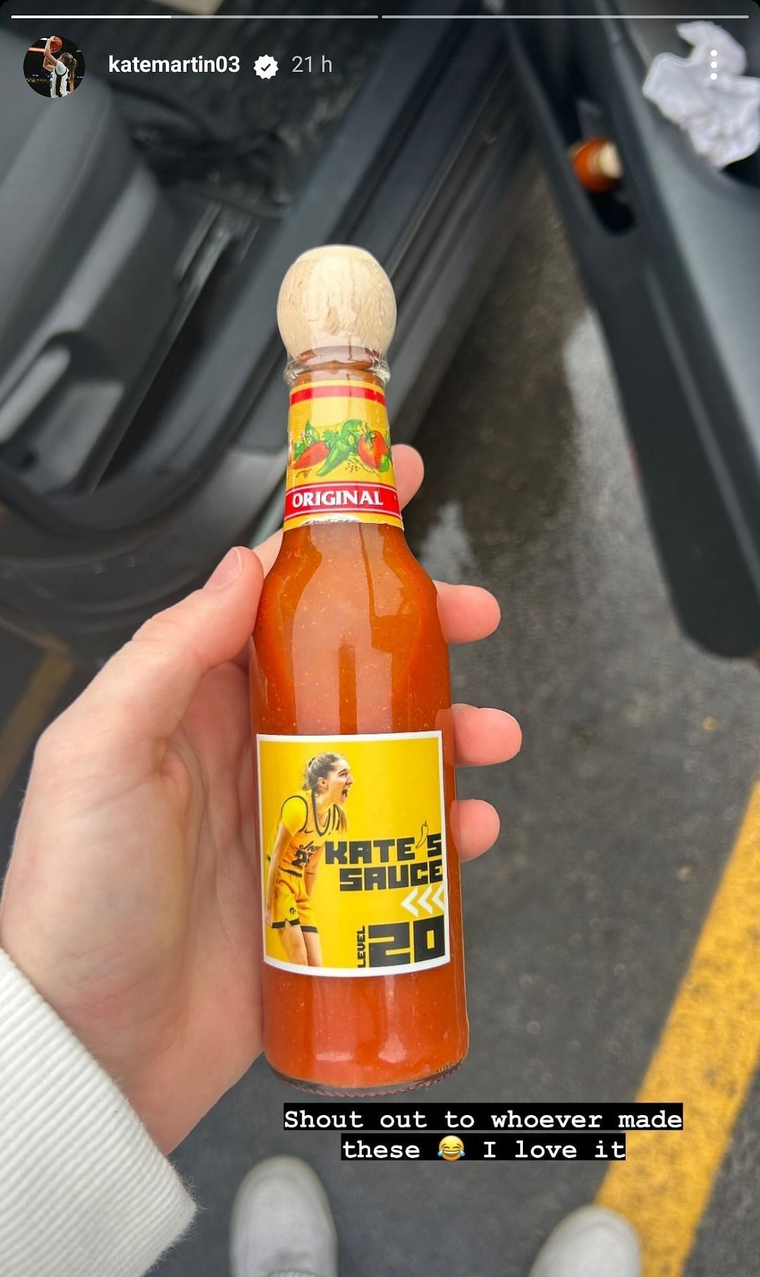 Iowa guard Kate Martin rejoices after finding hot sauce dedicated to her:  