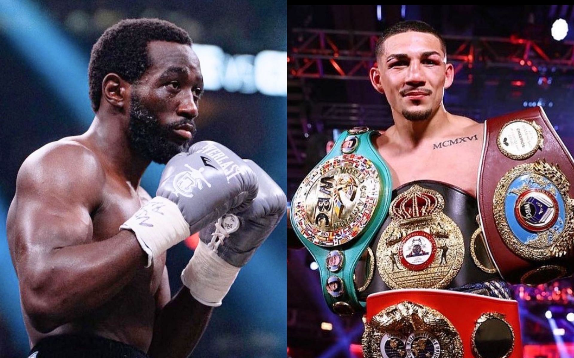 Terence Crawford (left) fires back at Teofimo Lopez