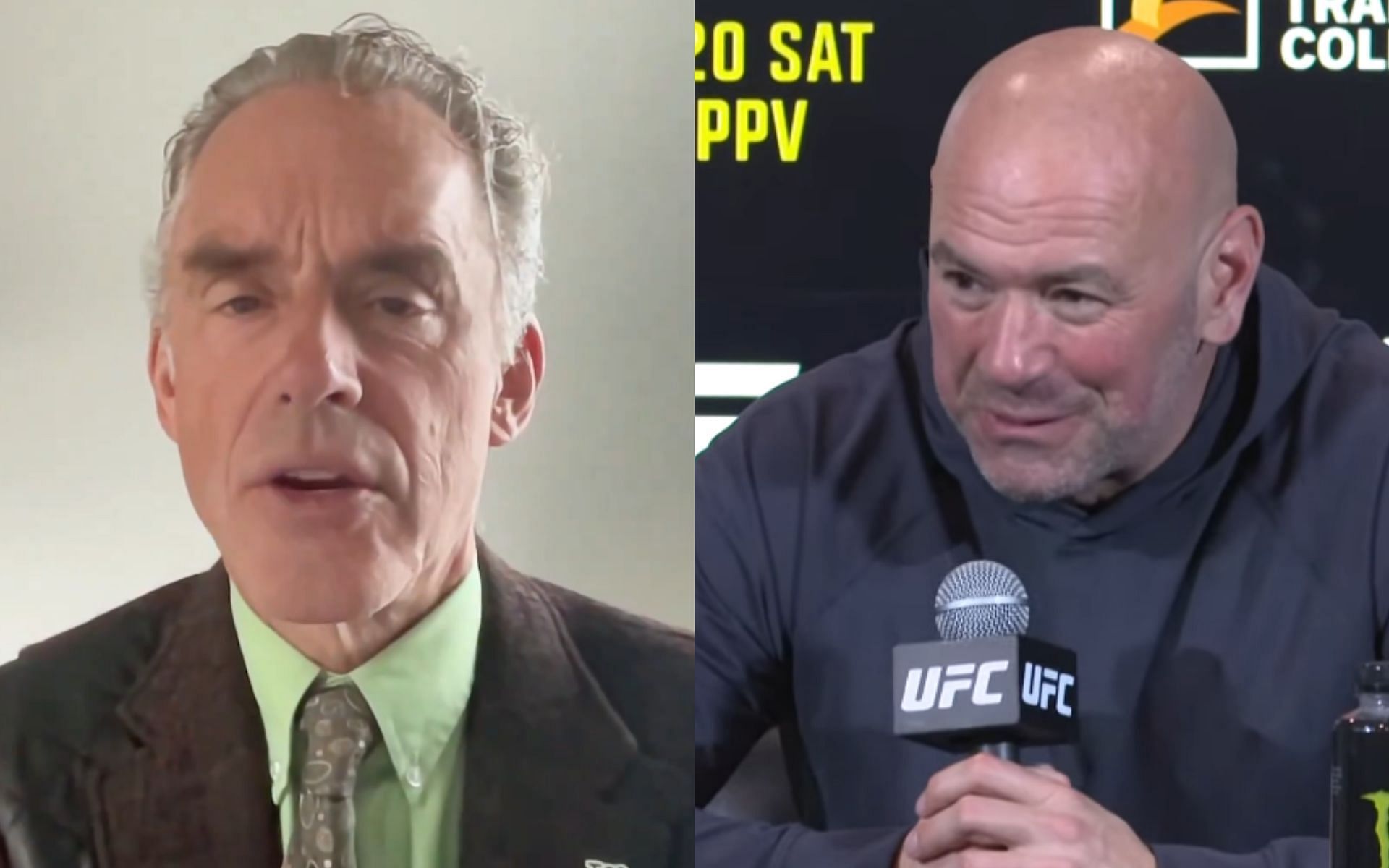 Jordan Peterson [Left] praised Dana White [RIght] for how he handled reporter at UFC 297 post-fight press conference [Image courtesy: @jordanbpeterson - X, and UFC - YouTube]