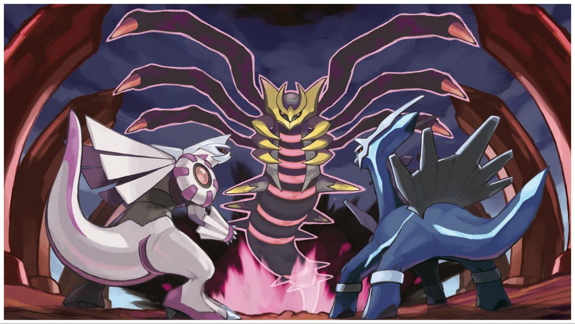 Giratina facing off against Dialga and Palkia. (Image via TPC/Bulbapedia)