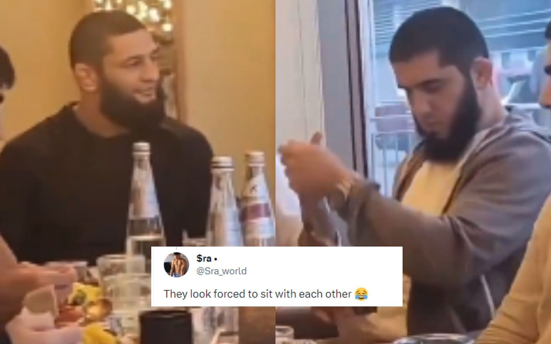 Fans reacted to a video of Khamzat Chimaev and Islam Makhachev [Pictured] eating lunch together [Image courtesy: @mma_orbit - X]