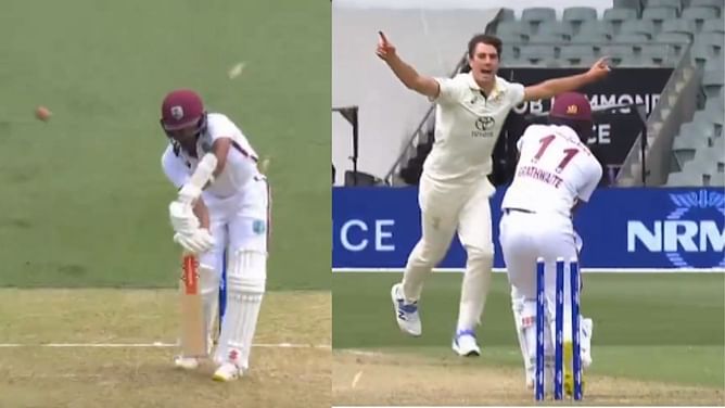 [Watch] Pat Cummins cleans up Kraigg Brathwaite with a brilliant delivery in 1st AUS vs WI Test