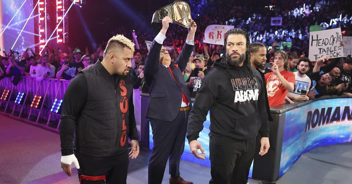 Roman Reigns and his Bloodline stablemates.