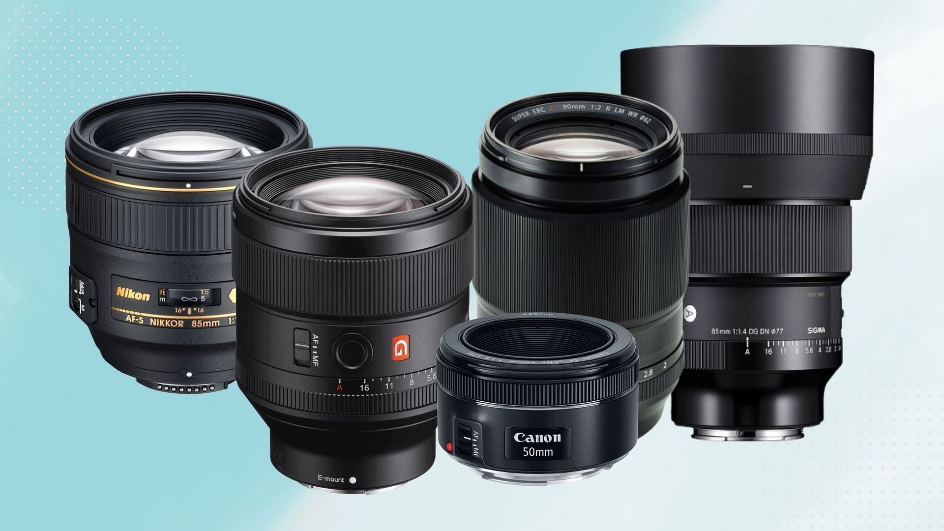 5 best lenses&nbsp;for&nbsp;portraits (Image via Nikon, Fujifilm, Sony, Sigma, Canon)