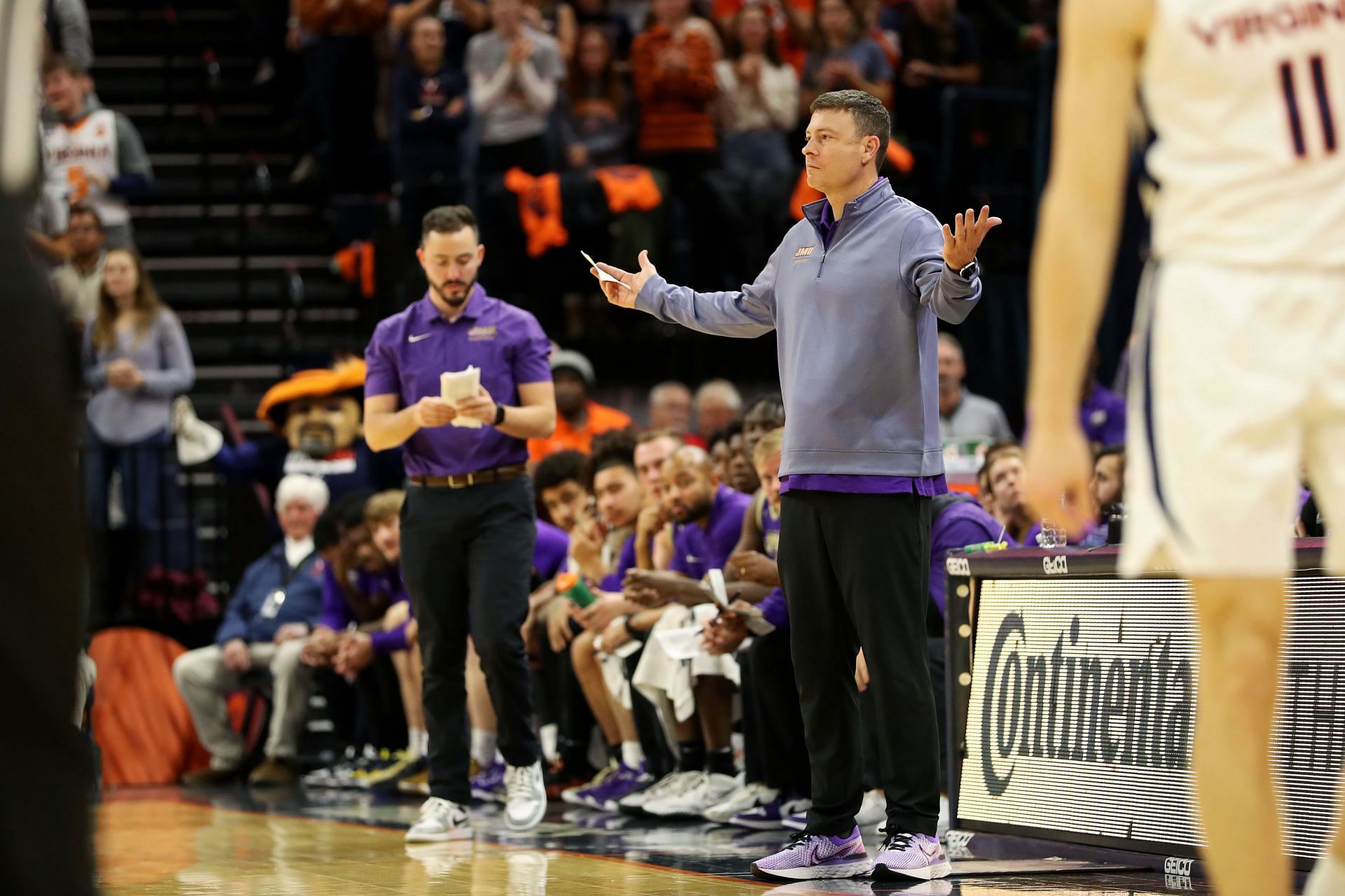 James Madison coach Mark Byington, shown here last season, could pull an NCAA upset with the Dukes in this year&#039;s March Madness.