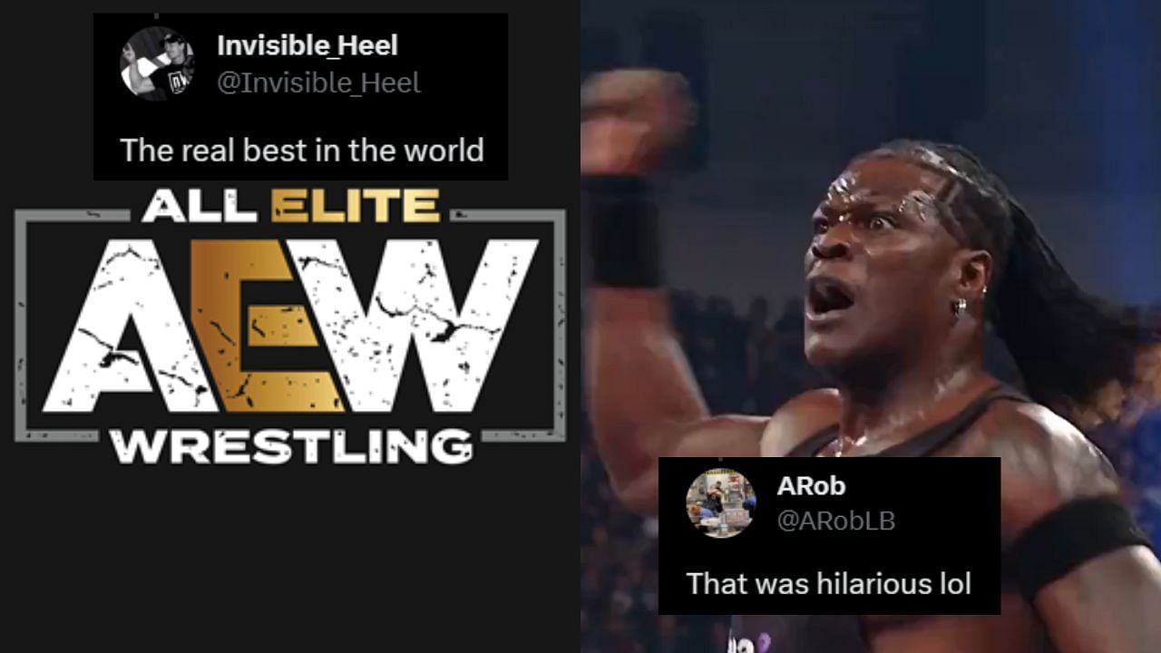 AEW logo (left) and WWE star R-Truth (right)