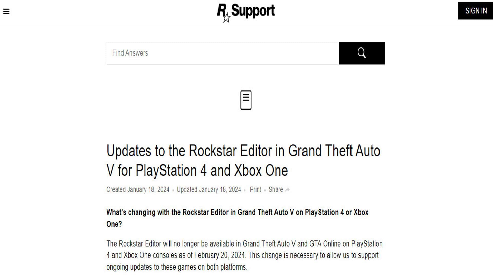 A screenshot of the post shared by Rockstar Games (Image via Rockstar Support)